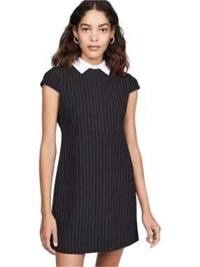 Alice + Olivia Coley Black Pinstripe Cap-Sleeve Dress